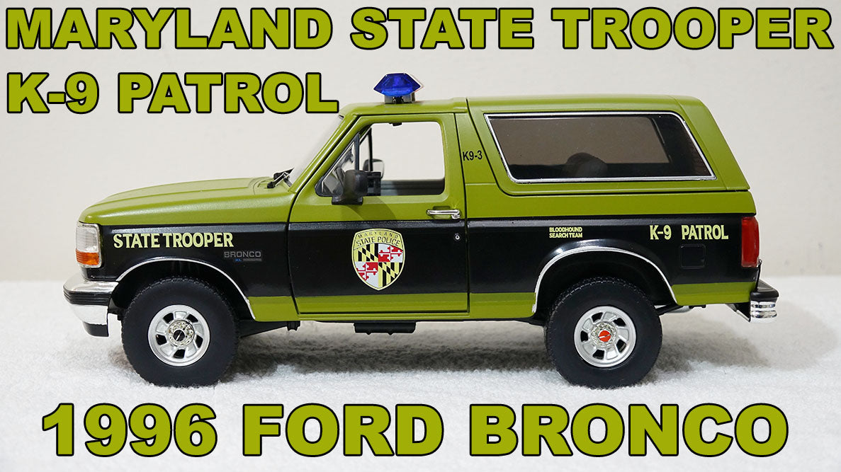 1/18 scale Maryland State Police 1996 Ford Bronco with custom added lights and siren. FREE SHIPPING