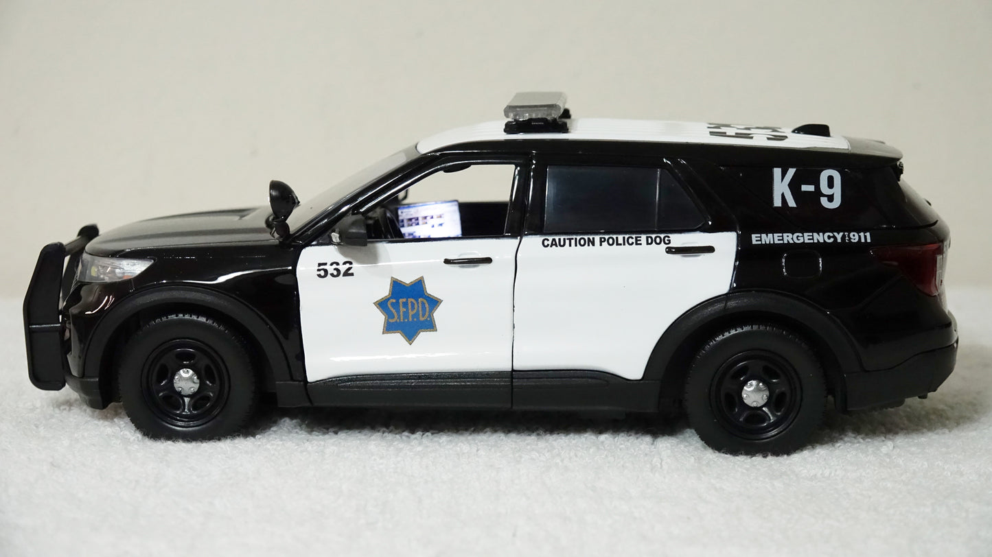 1/24 scale San Francisco Police K-9 unit 2022 Ford Explorer with custom added lights and siren. !!FREE SHIPPING!!