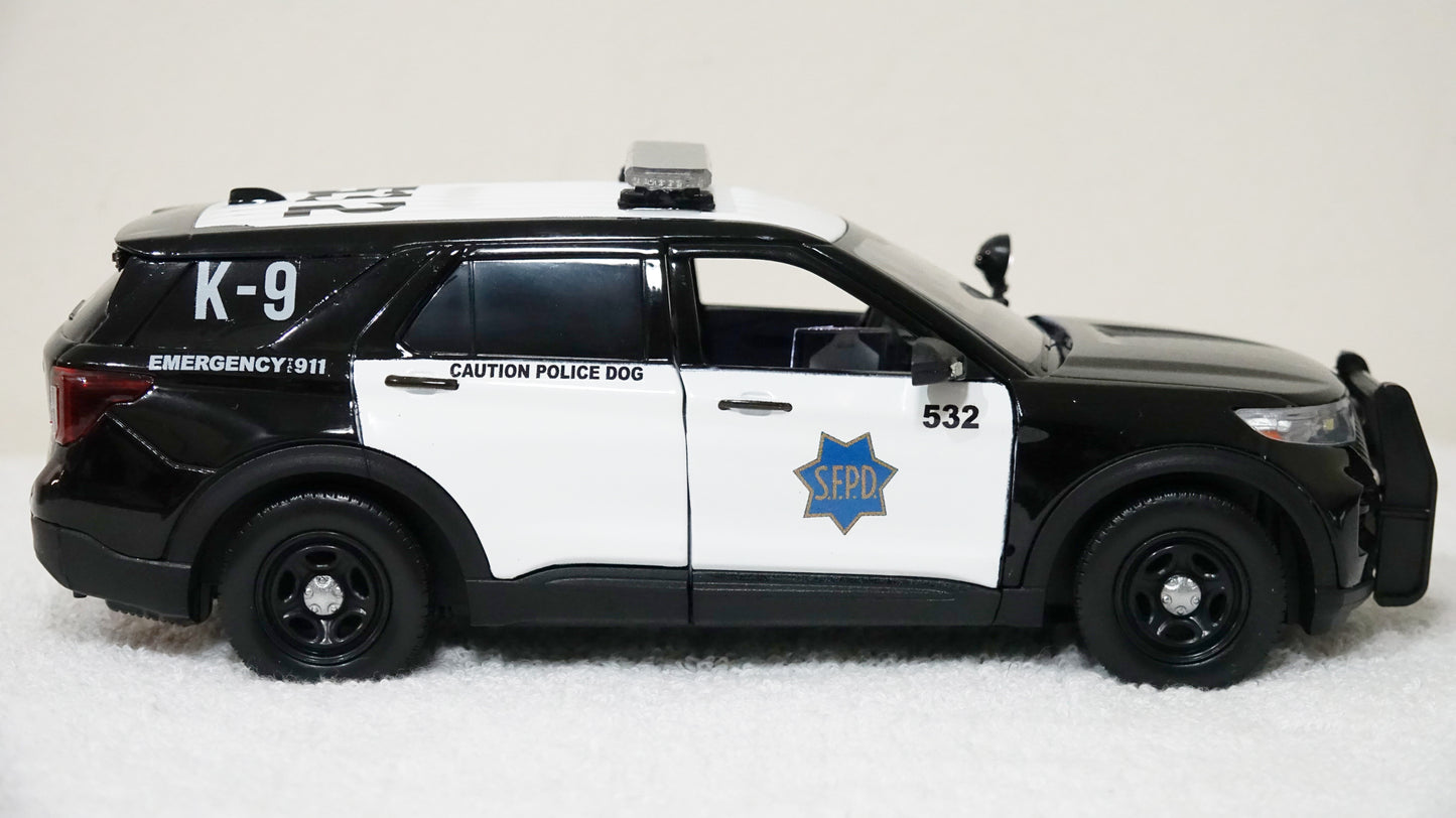 1/24 scale San Francisco Police K-9 unit 2022 Ford Explorer with custom added lights and siren. !!FREE SHIPPING!!