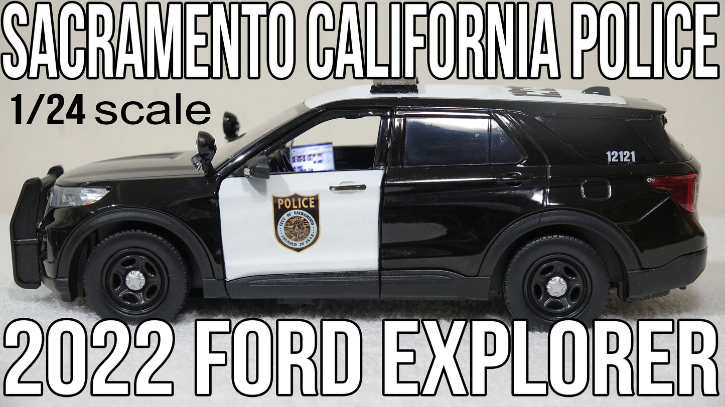 1/24 scale Sacramento California Police Department 2022 Ford Explorer with custom added lights and siren. !!FREE SHIPPING!!