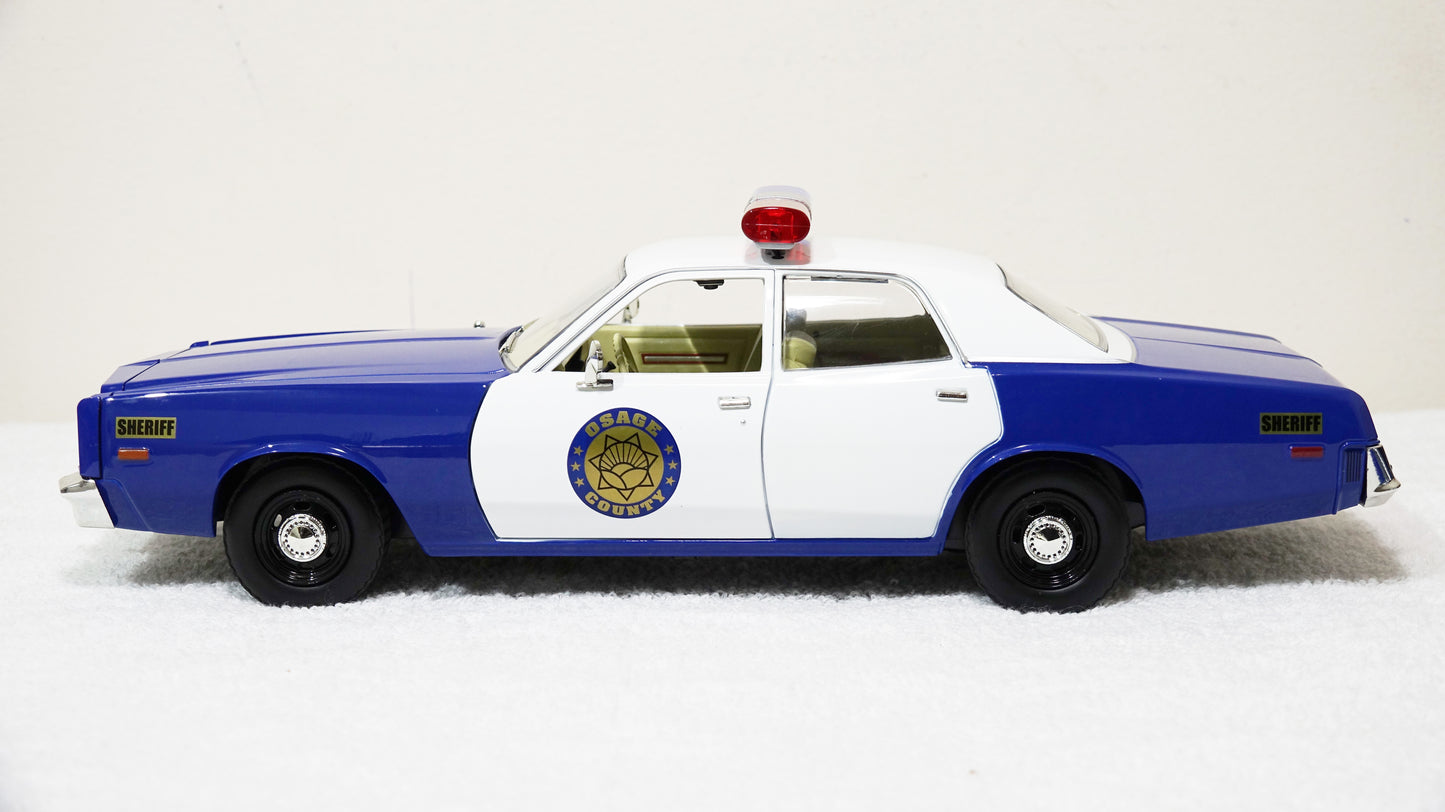 1/18 scale Osage County Sheriff 1975 Plymouth Fury with custom added lights and siren. FREE SHIPPING