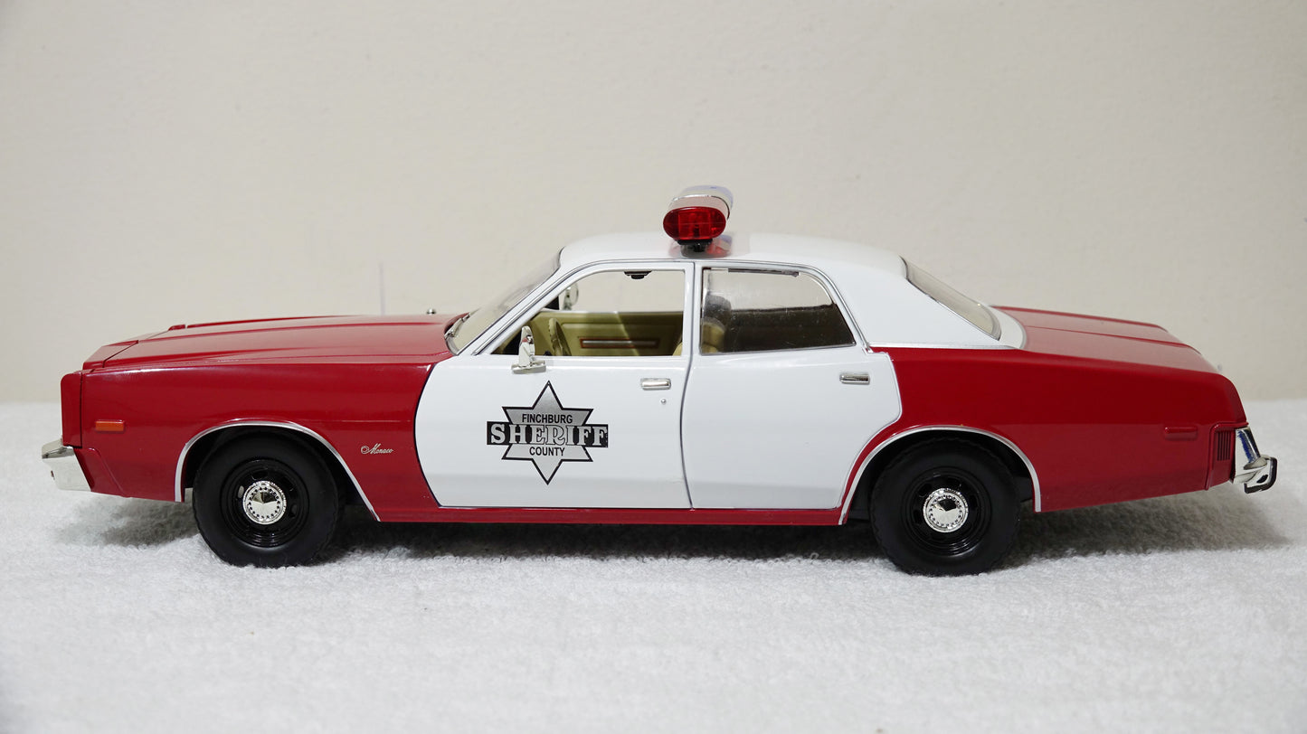 1/18 scale Finchburg County Sheriff 1977 Dodge Monaco with custom added lights and siren. FREE SHIPPINGo