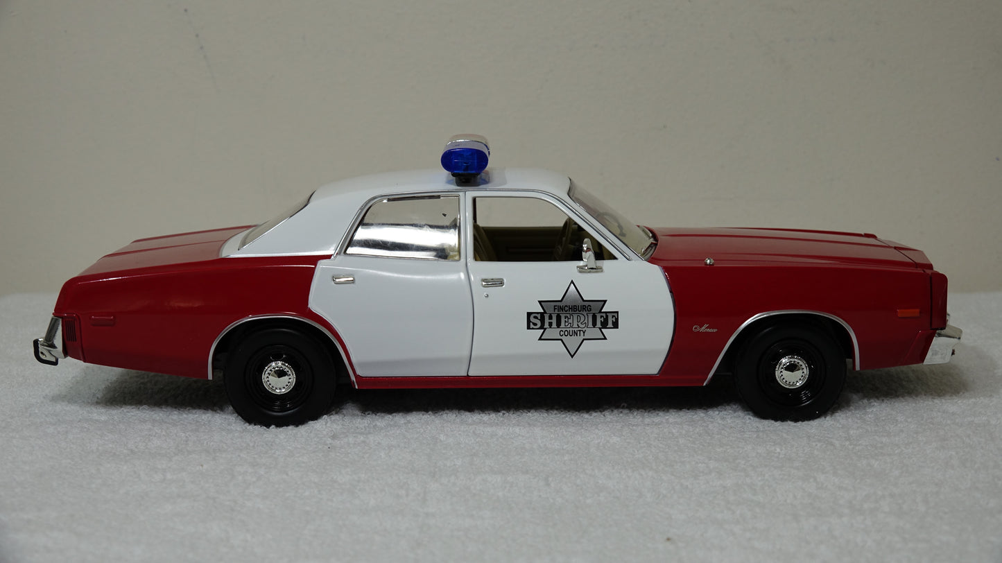 1/18 scale Finchburg County Sheriff 1977 Dodge Monaco with custom added lights and siren. FREE SHIPPINGo