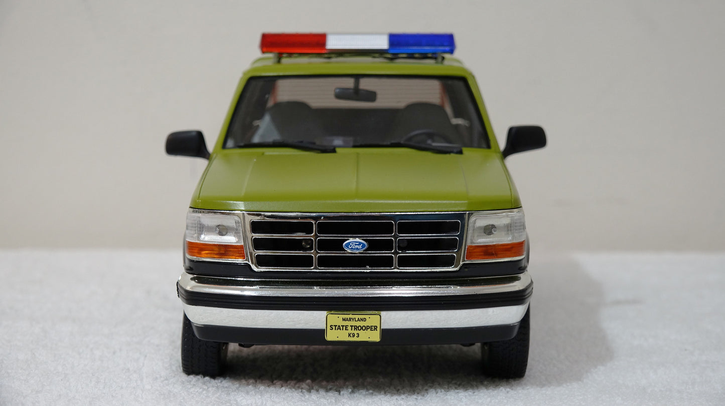 1/18 scale Maryland State Police 1996 Ford Bronco with custom added lights and siren. FREE SHIPPING