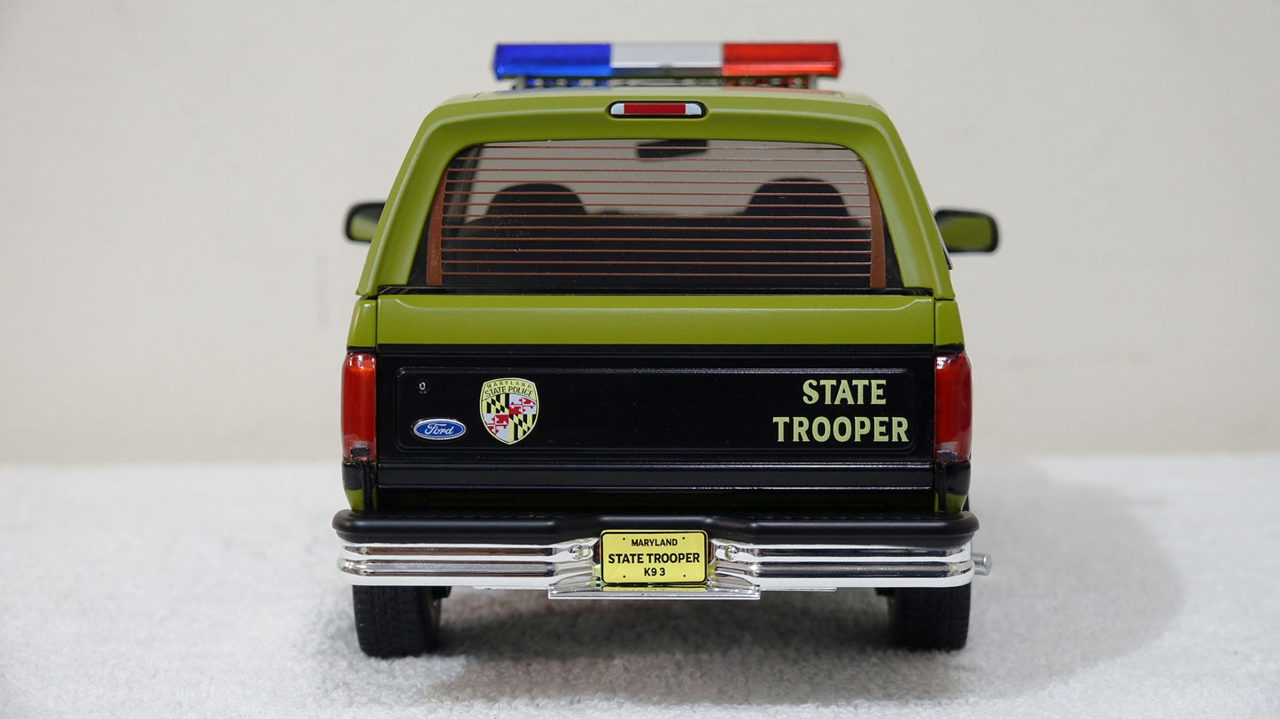 1/18 scale Maryland State Police 1996 Ford Bronco with custom added lights and siren. FREE SHIPPING