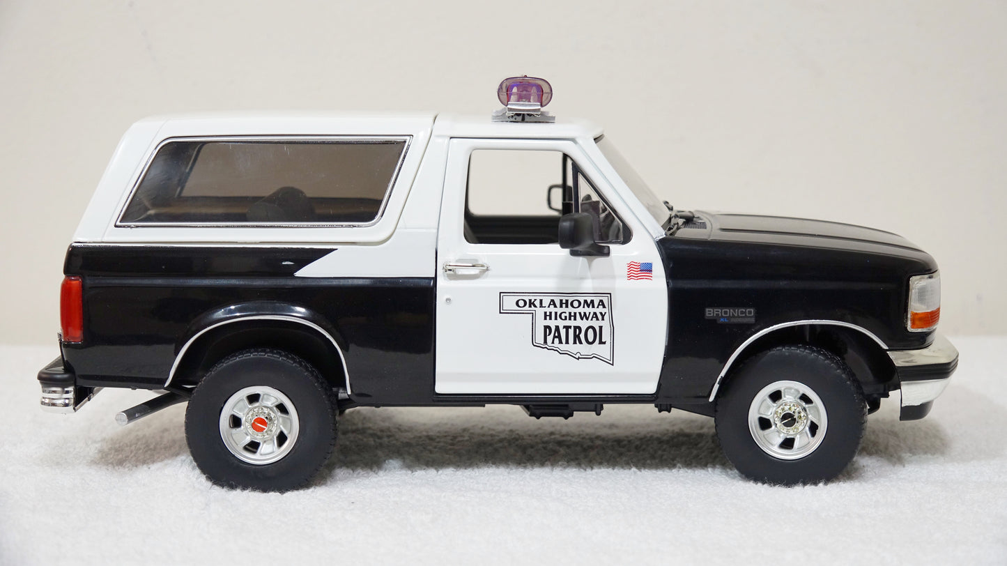 1/18 scale Oklahoma State Police 1996 Ford Bronco with custom added lights and siren. FREE SHIPPING