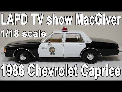 1/18 scale MacGiver Show LAPD 1986 Chevrolet Caprice with custom added lights and siren. FREE SHIPPING