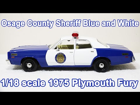 1/18 scale Osage County Sheriff 1975 Plymouth Fury with custom added lights and siren. FREE SHIPPING